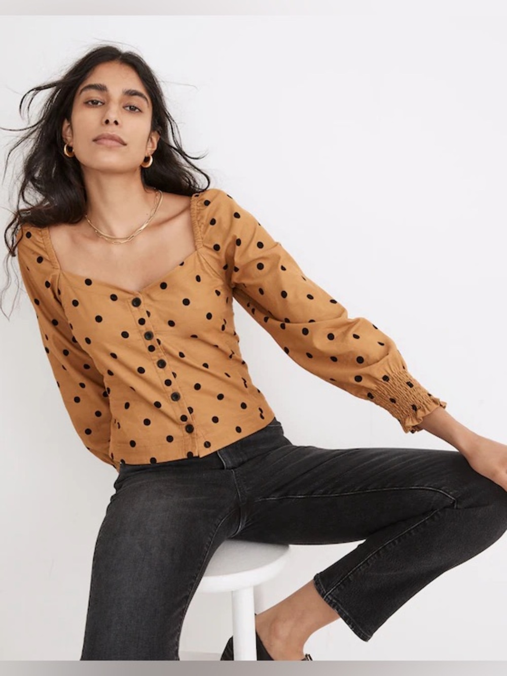 Madewell Corduroy Sweetheart Smocked-Back Top in Dot Size 4 - C70-003